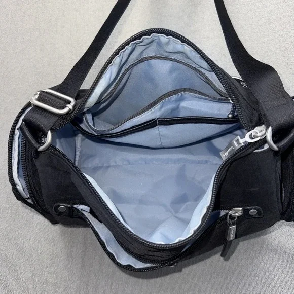 Baggallini Everyplace Crossbody Black Nylon Travel Purse Shoulder Bag Gray Lined - Picture 8 of 9